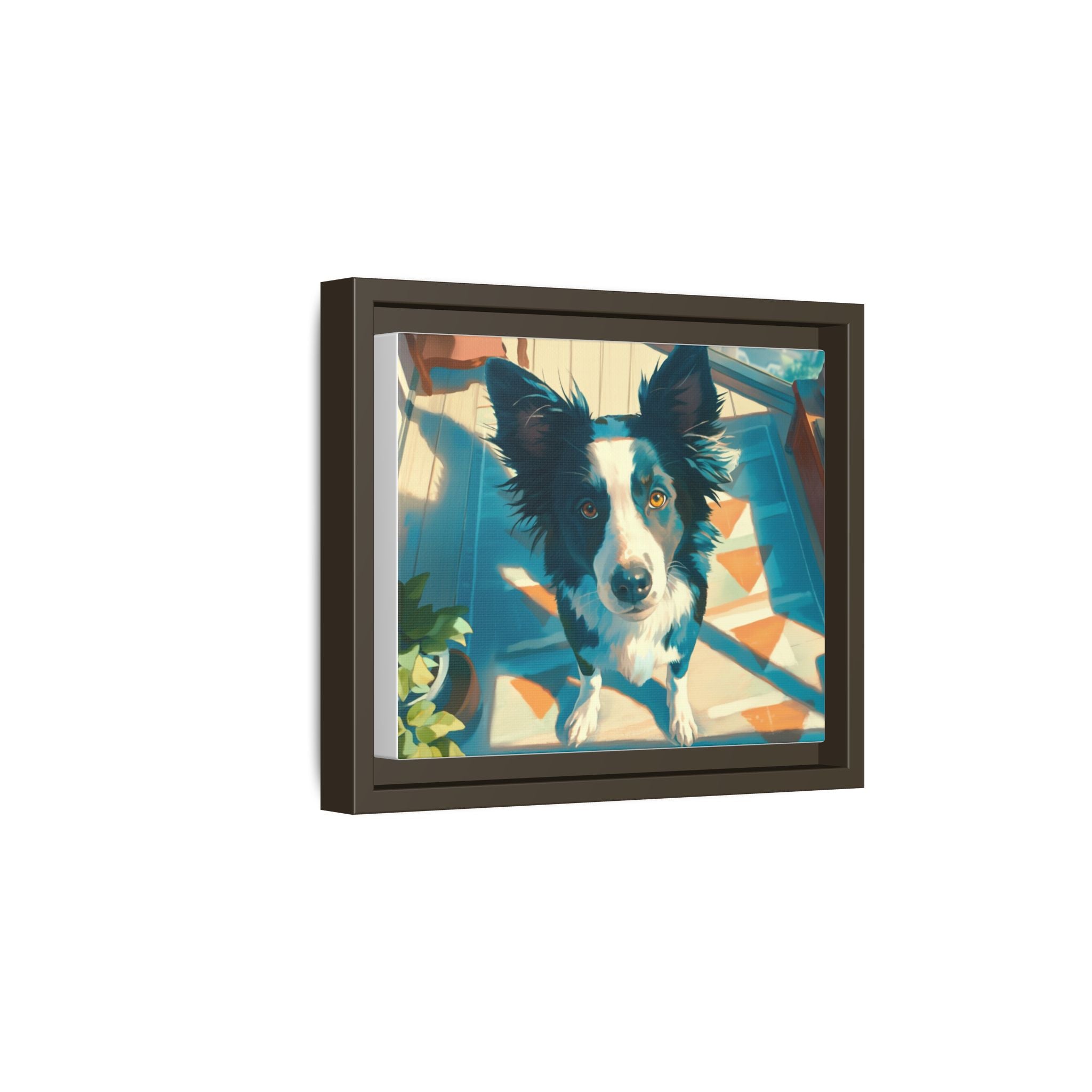 Framed Matte Canvas - Colorful Border Collie Pet Portrait