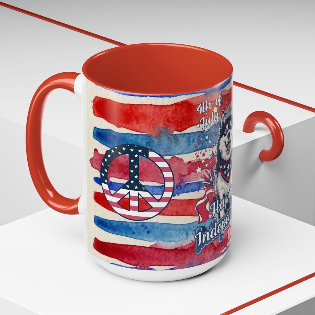Independence Day Husky Coffee Mug — Happy 4th of July Patriotic Accent Mug (11/15oz)