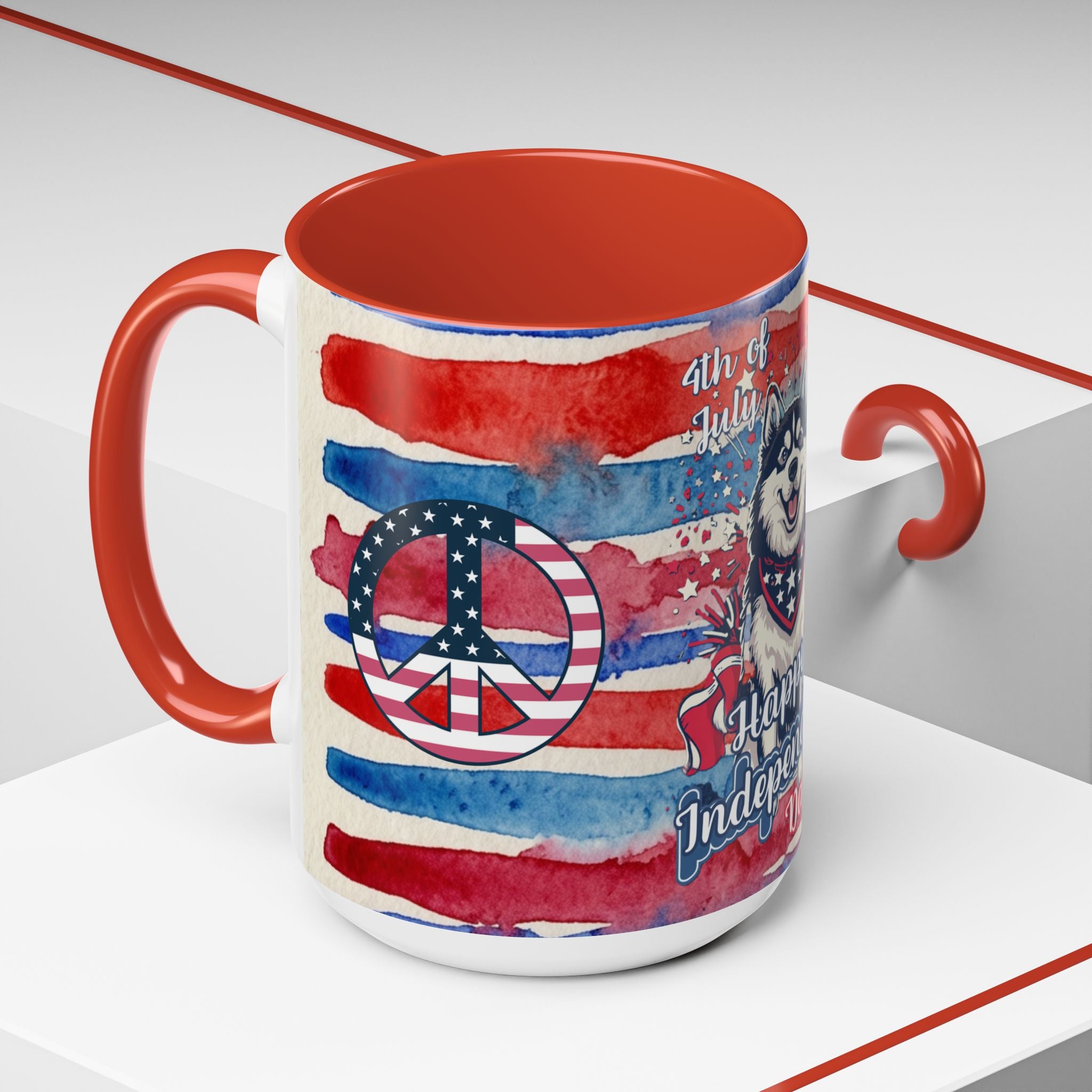 Independence Day Husky Coffee Mug — Happy 4th of July Patriotic Accent Mug (11/15oz)