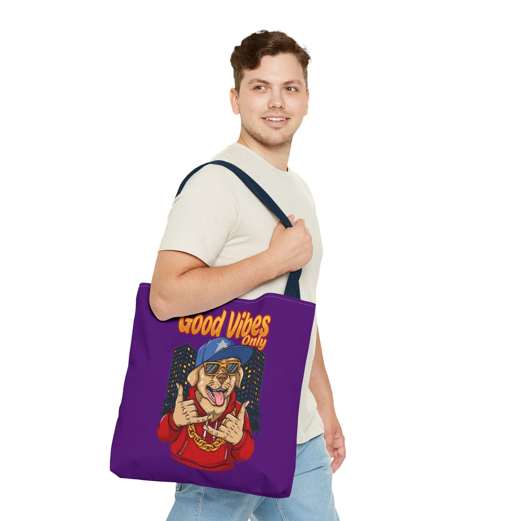 Good Vibes Only Dog Tote Bag — Cute Hipster Pup Graphic Canvas Tote