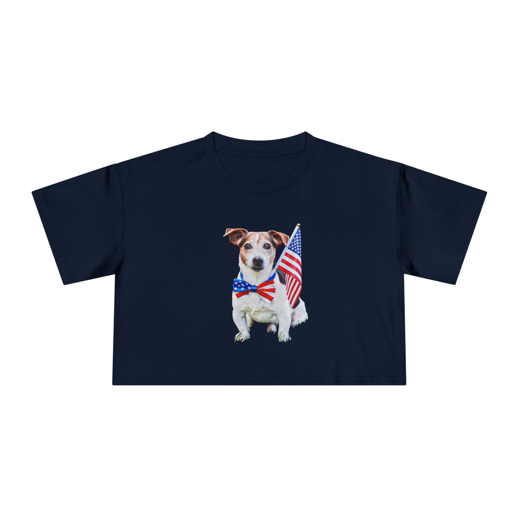 Patriotic Dog Crop Tee — Jack Russell with American Flag