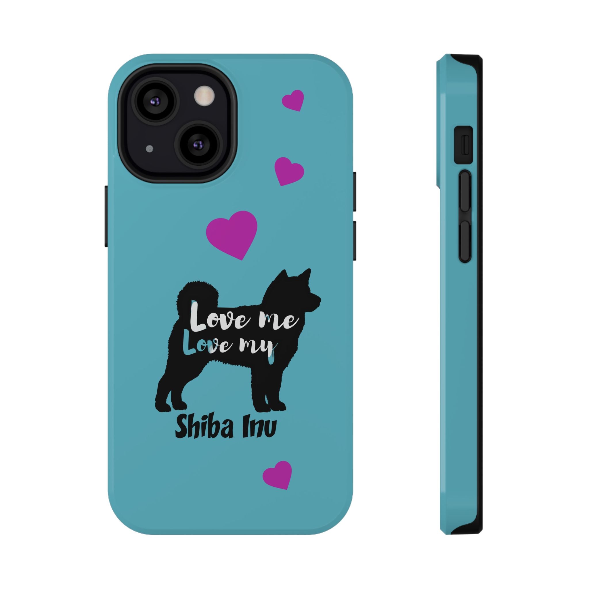 Shiba Inu Phone Case – "Love Me Love My Shiba Inu" Impact-Resistant Case, Cute Heart Design