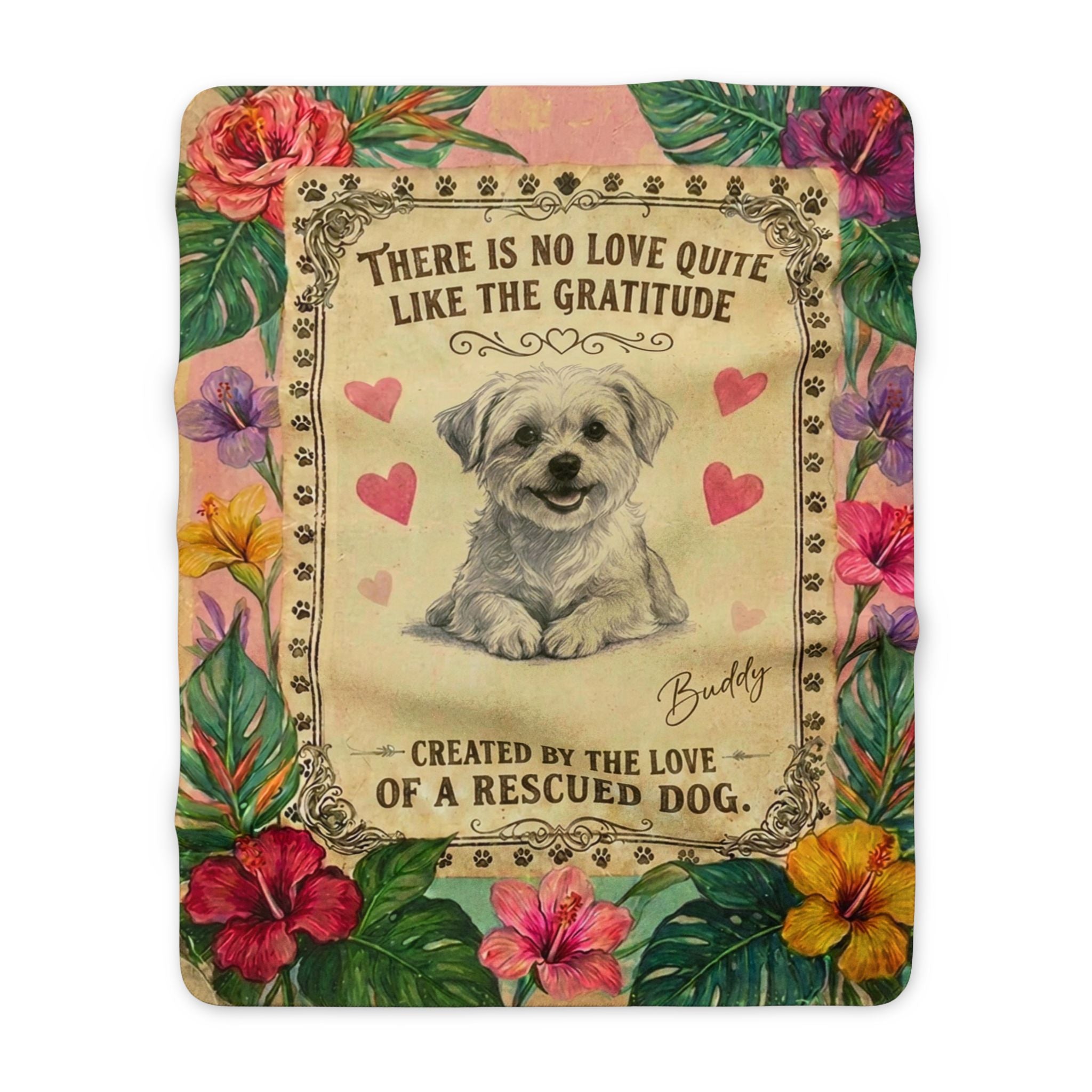 Personalized Sherpa Blanket — "There Is No Love Like a Rescued Dog" | Custom Name & Photo
