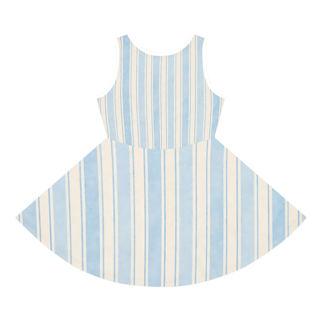 Girls' Striped Sundress — Cute Puppy in Top Hat AOP