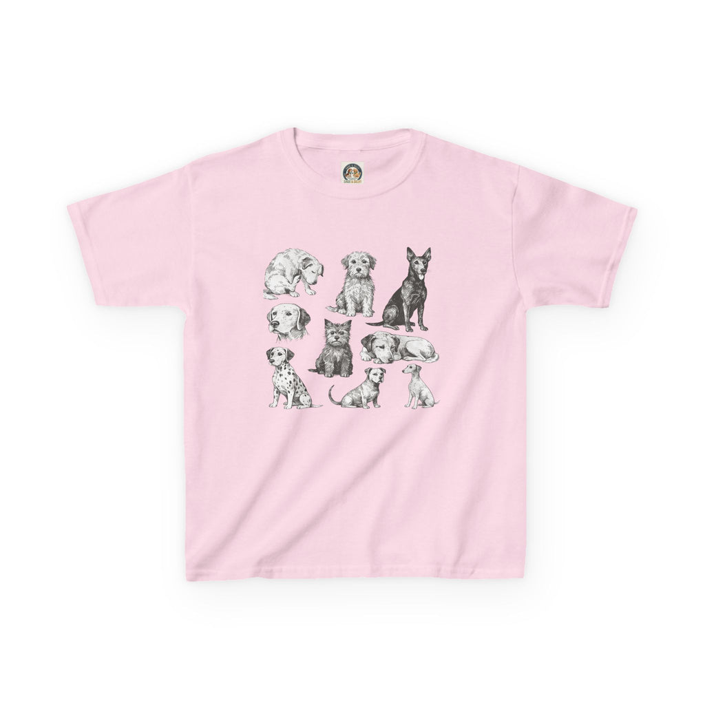 Kids Dog Breeds Sketch Tee — Cute Puppy Illustration Shirt for Boys & Girls