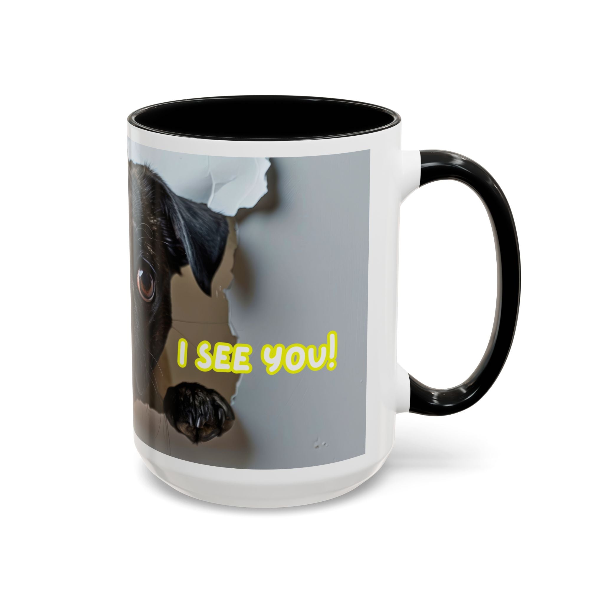Pug “I See You!” Accent Coffee Mug — Cute Dog Lover Gift (11/15 oz)
