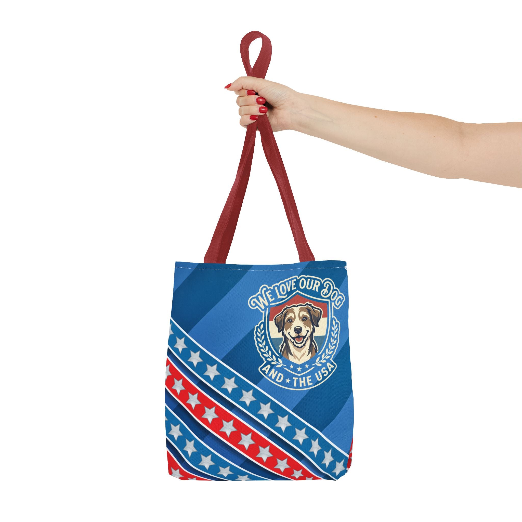 Patriotic Dog Tote Bag — "We Love Our Dog and the USA" AOP Tote