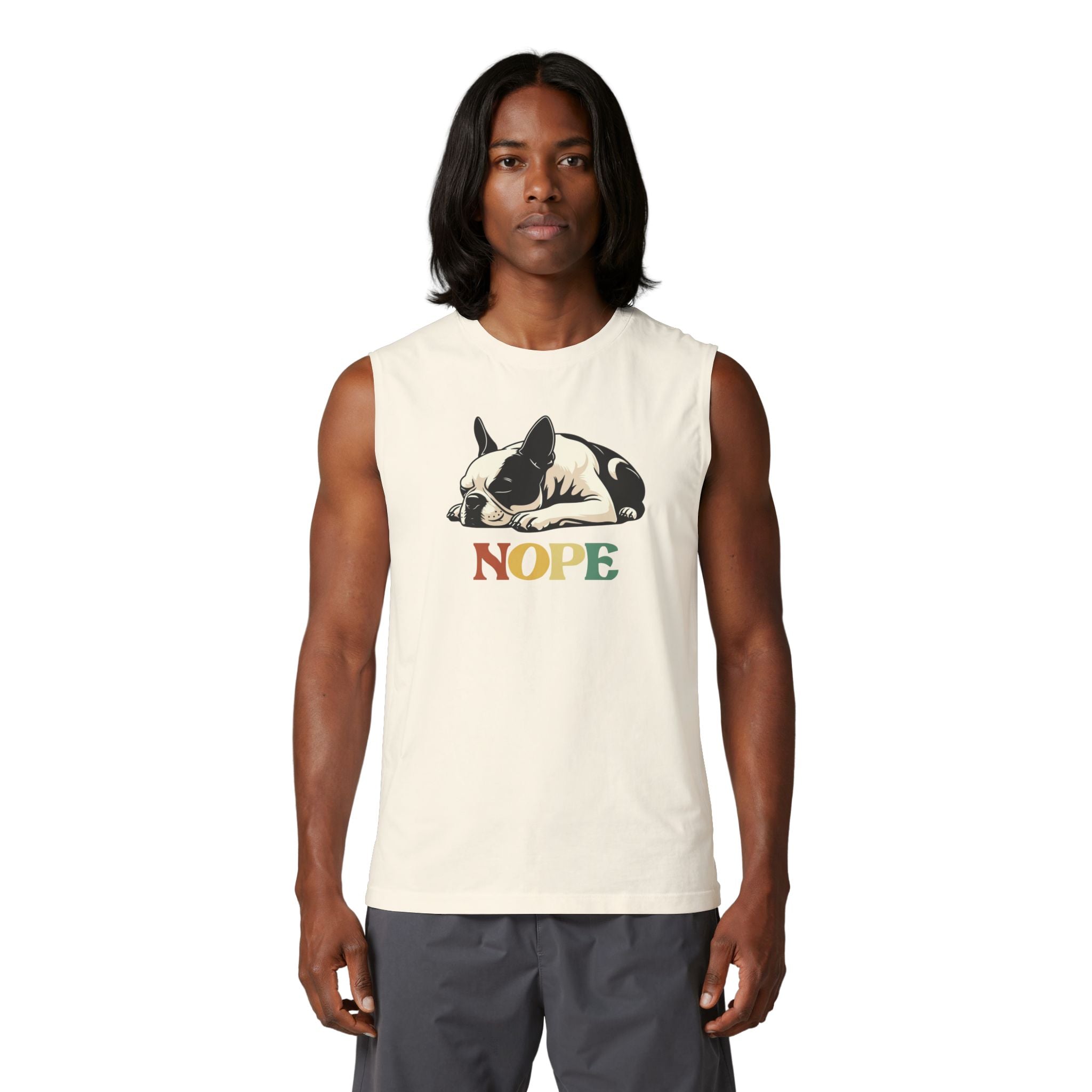 Nope Dog Muscle Tank — Cute Sleeping French Bulldog "Nope" Graphic Tank Top