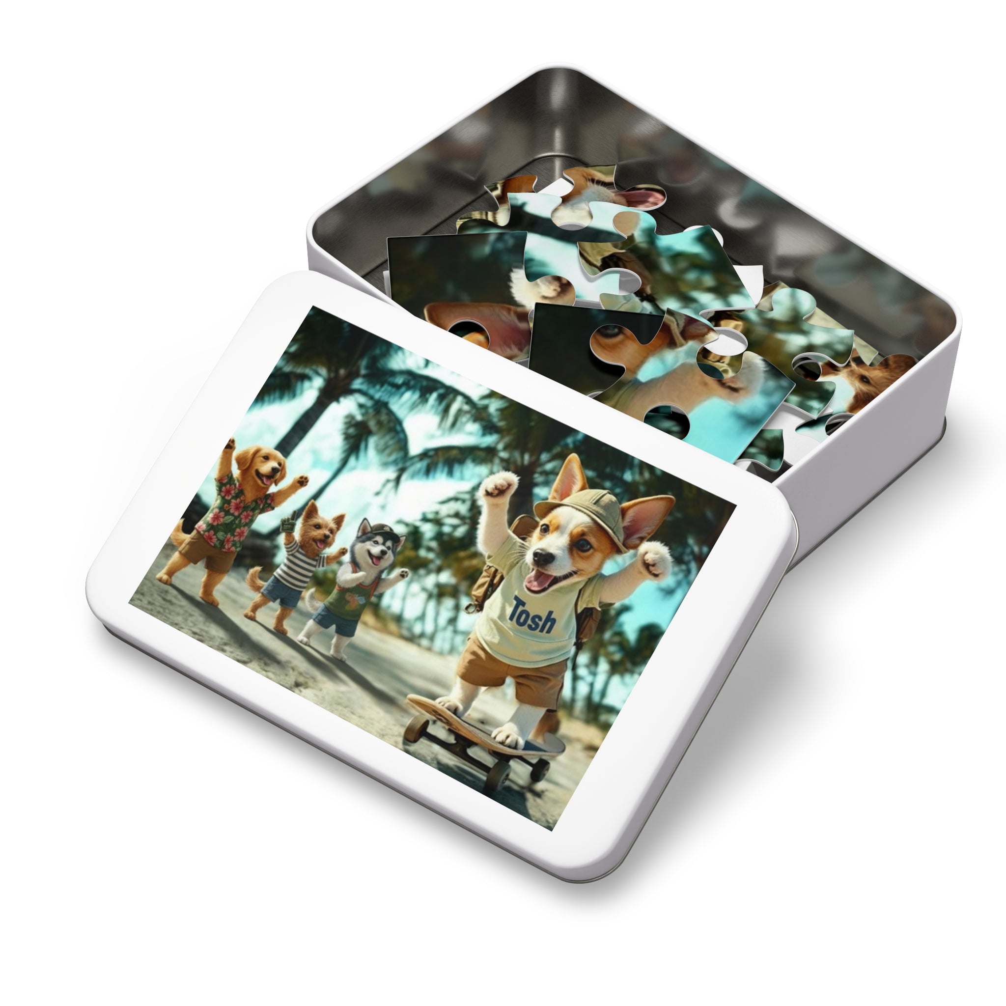 Beach Dogs Jigsaw Puzzle with Tin — Jack Russell Terrier Skateboard | Dog Lover Gift