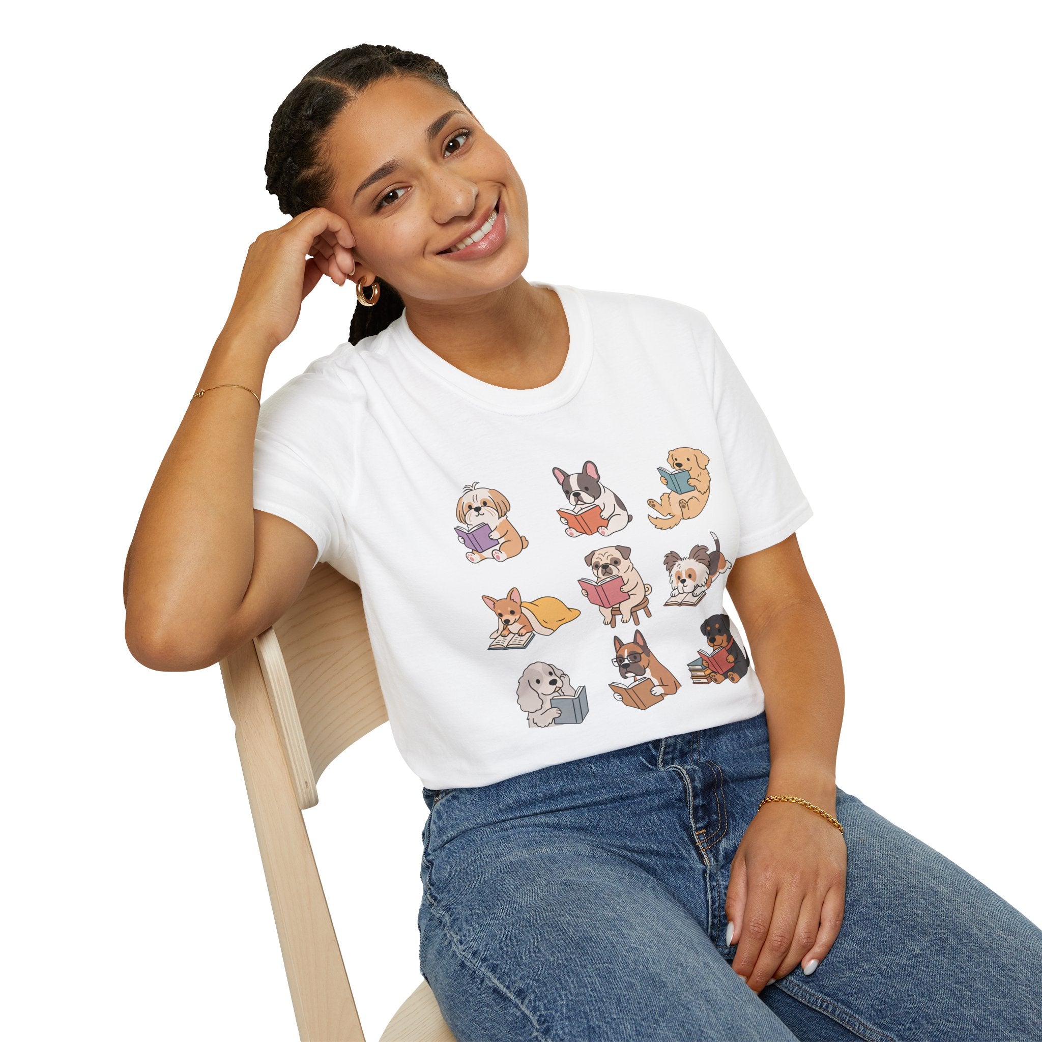 Reading Dogs T-Shirt — Cute Cartoon Dogs with Books Graphic Tee