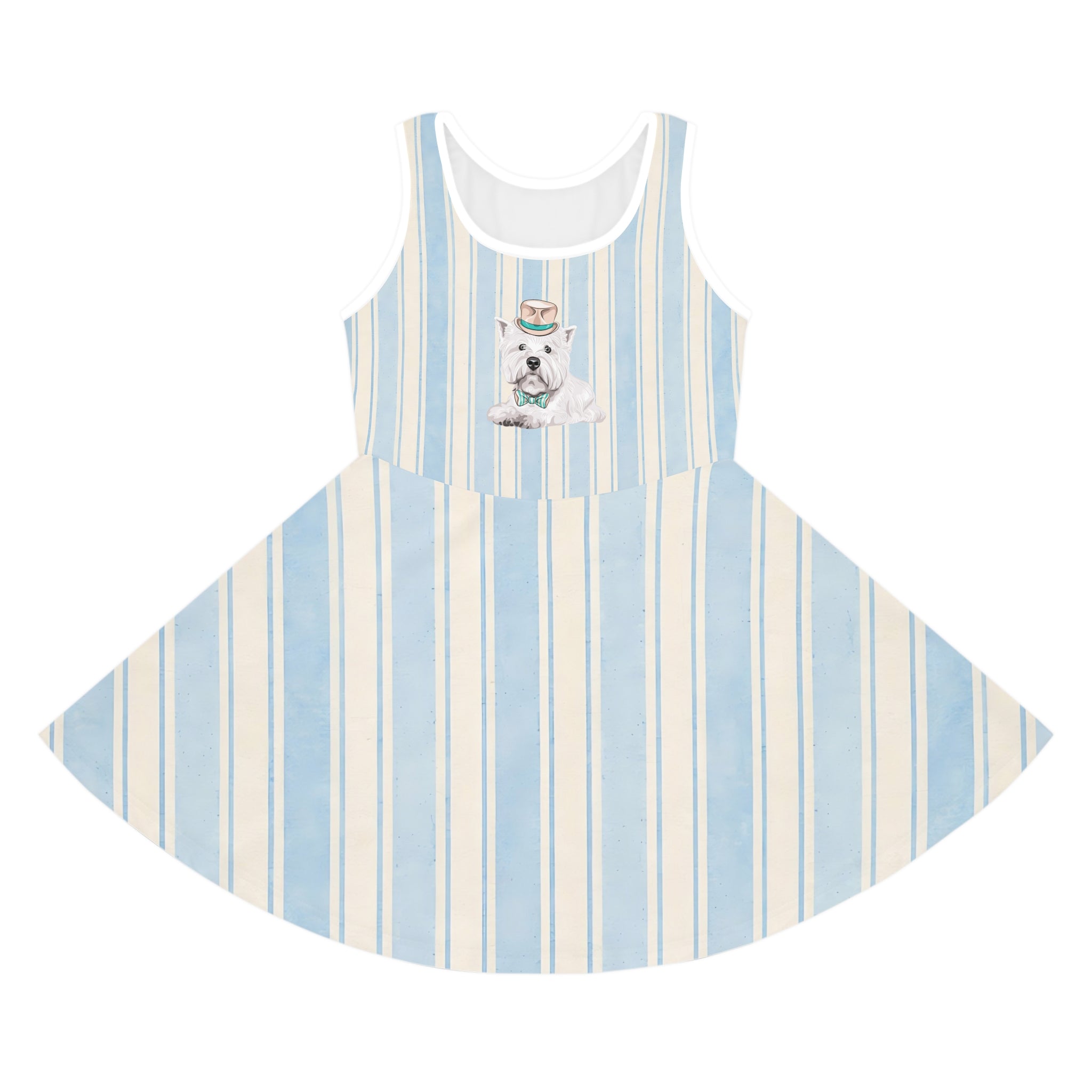Girls' Striped Sundress — Cute Puppy in Top Hat AOP