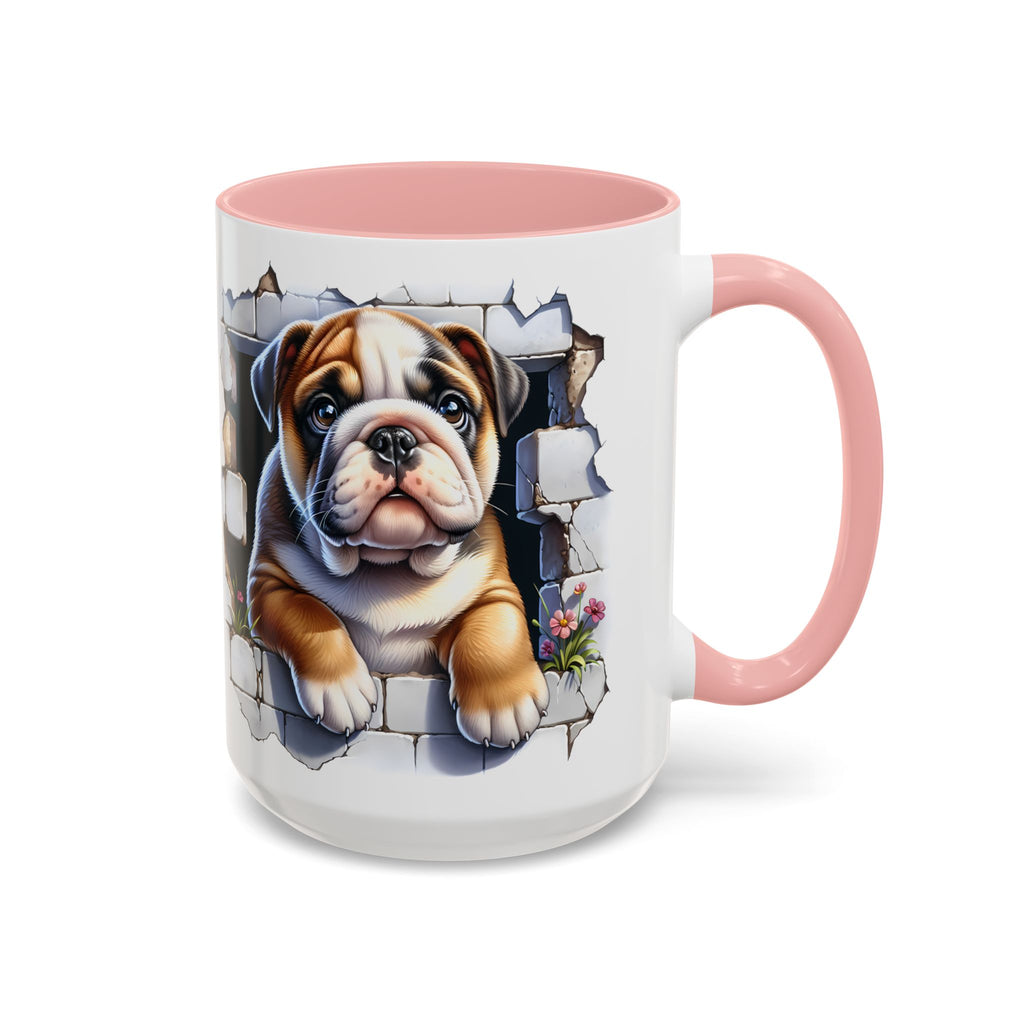 Bulldog Peek-A-Boo Accent Coffee Mug — Cute English Bulldog Coffee Cup (11/15 oz)