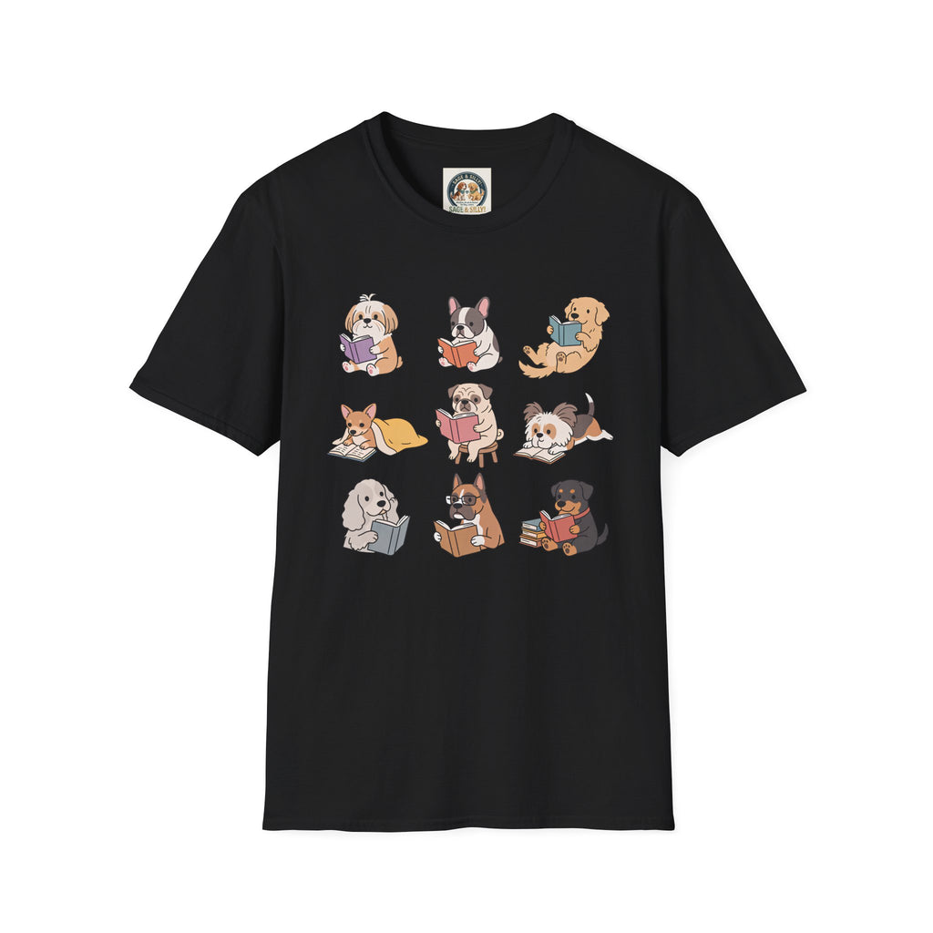 Reading Dogs T-Shirt — Cute Cartoon Dogs with Books Graphic Tee