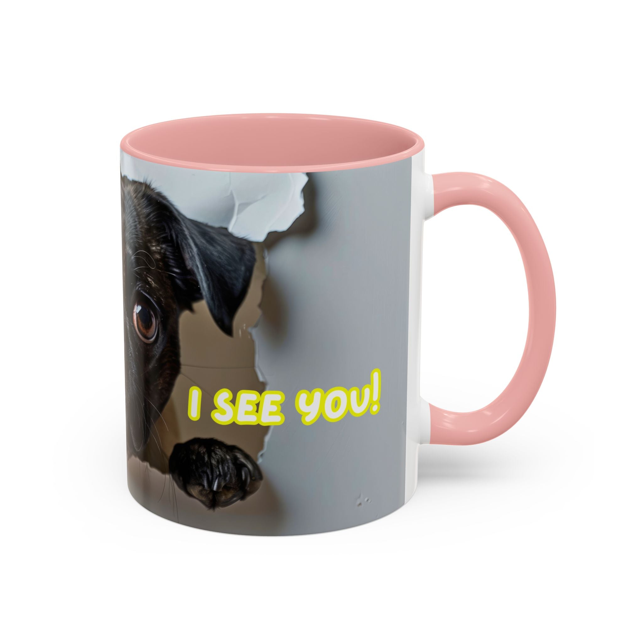 Pug “I See You!” Accent Coffee Mug — Cute Dog Lover Gift (11/15 oz)