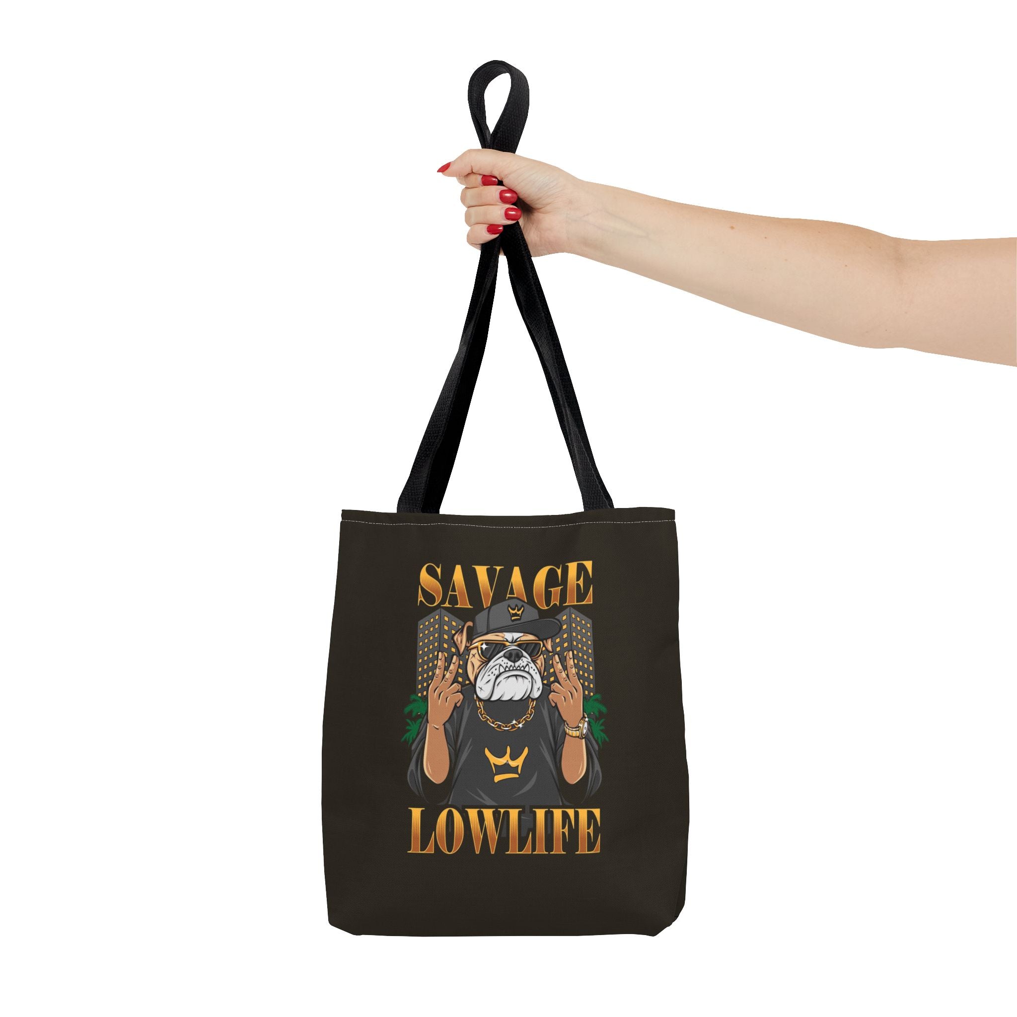 Savage Lowlife Graphic Tote Bag — Urban Bulldog Design, Streetwear Everyday Carry