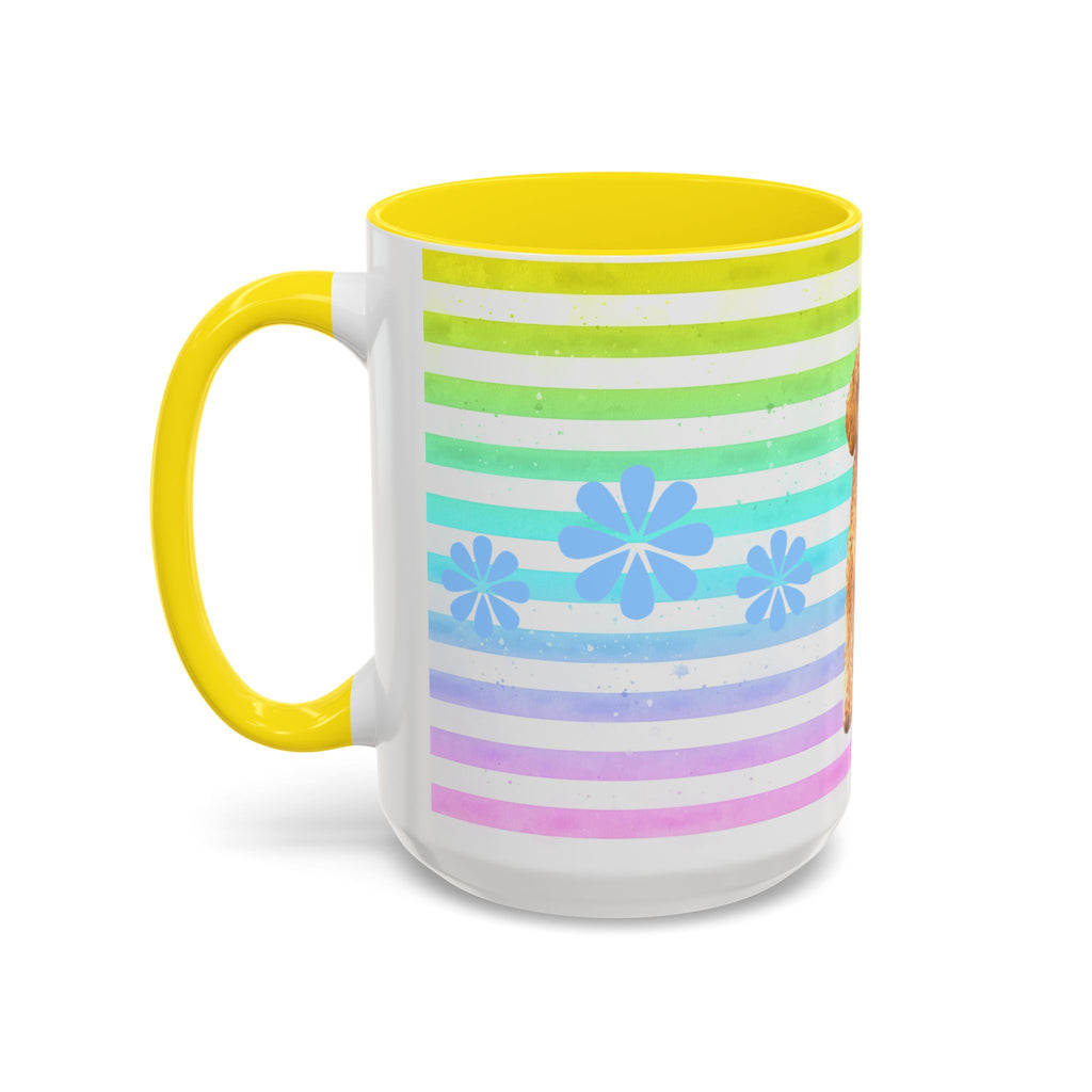 Apricot Poodle Coffee Mug — Cute Fluffy Pup on Rainbow Stripes (Accent Mug 11/15oz)