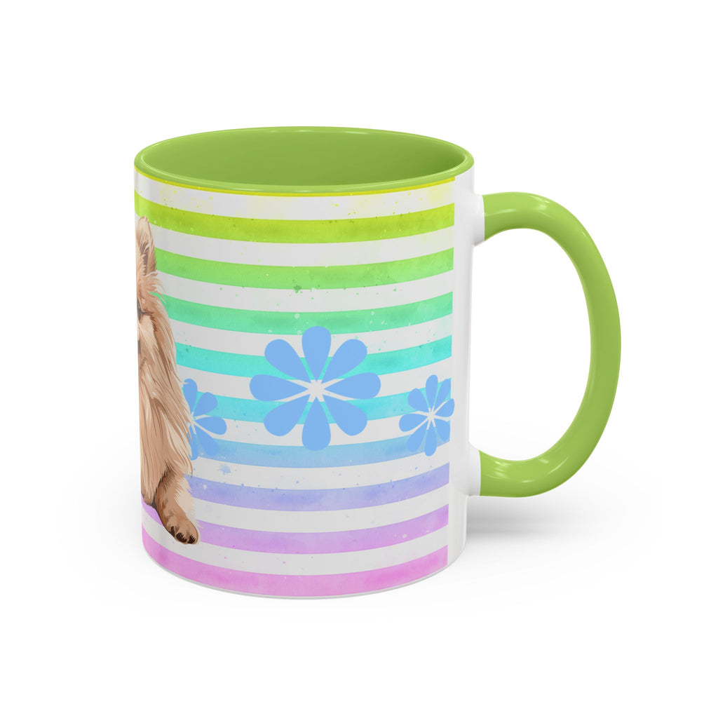 Pomeranian Dog Coffee Mug — Cute Fluffy Pup on Rainbow Stripes (Accent Mug 11/15oz)