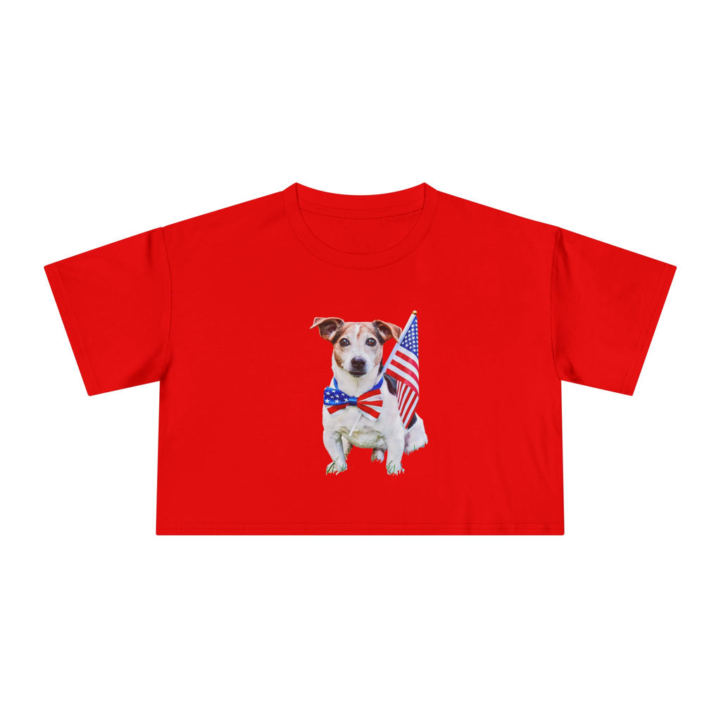 Patriotic Dog Crop Tee — Jack Russell with American Flag
