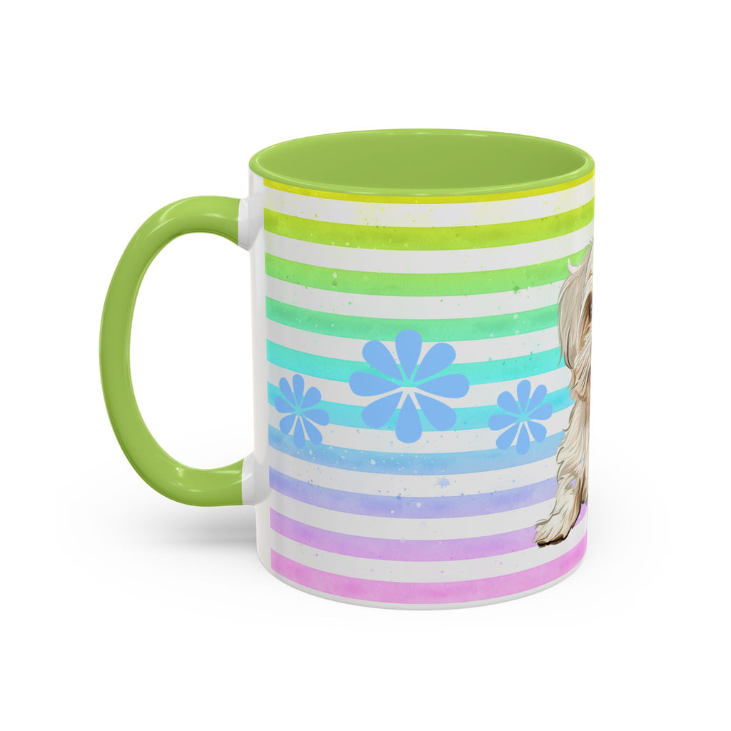 Maltese Dog Coffee Mug — Cute White Pup on Rainbow Stripes