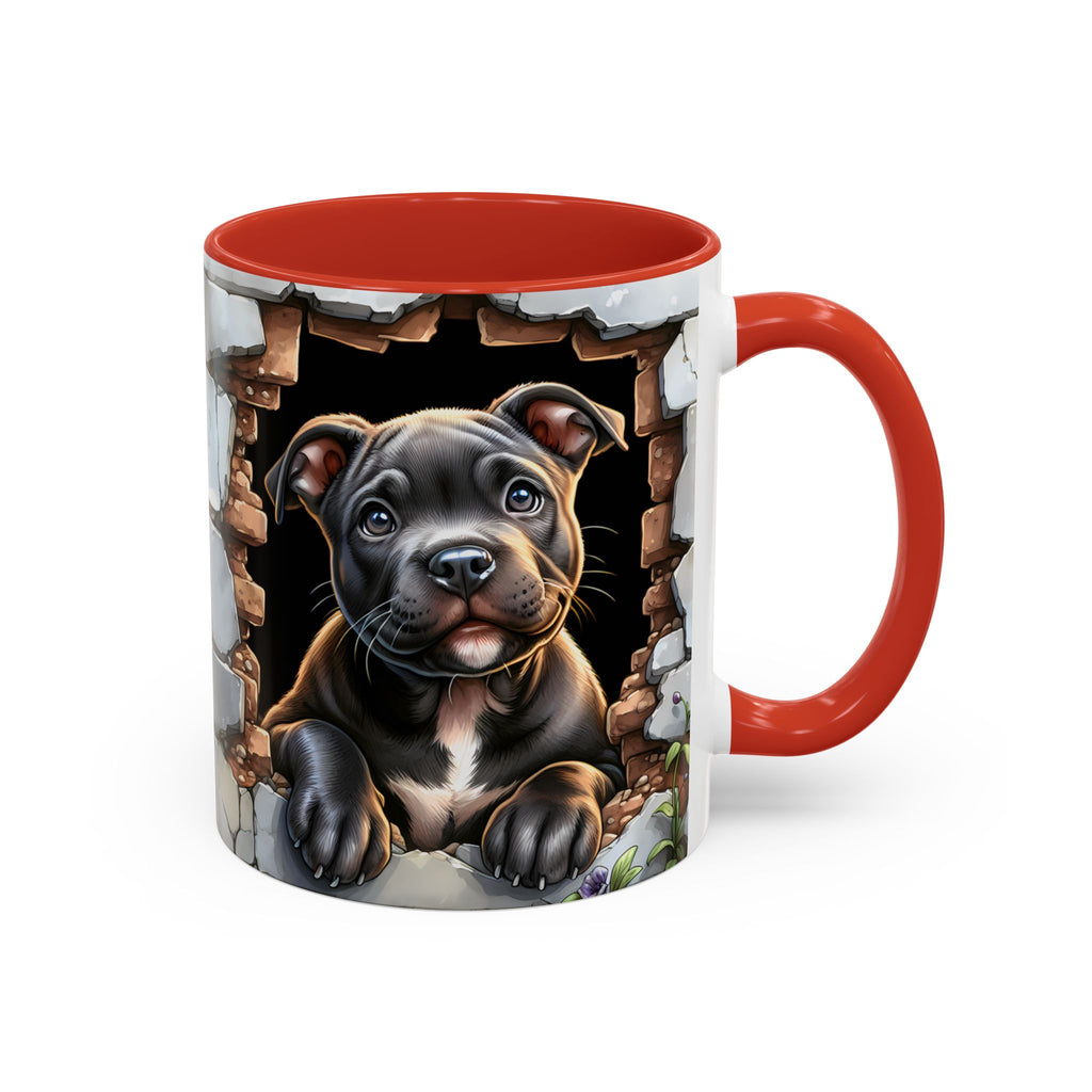 Pit Bull Puppy Peek Accent Coffee Mug – Cute Dog Lover Gift (11/15oz)