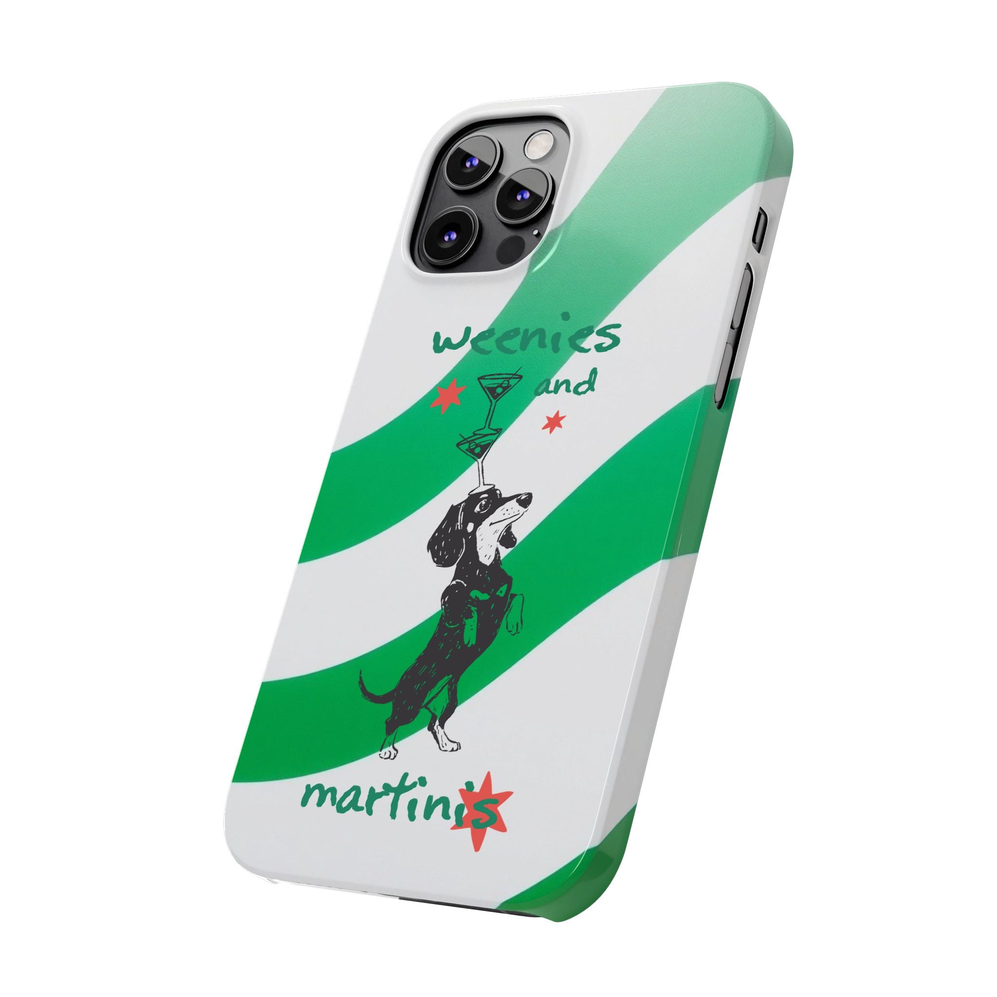 Weenies and Martinis Slim Phone Case – Dachshund Cocktail Green Stripe