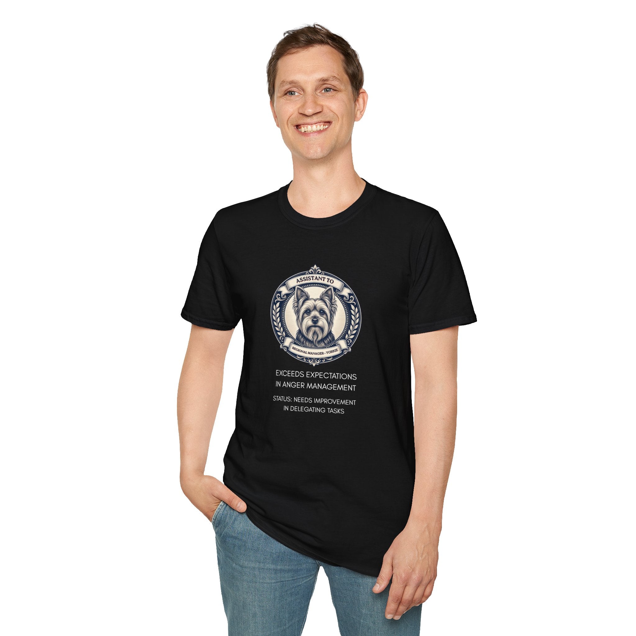 Yorkie T-Shirt — "Assistant to the Regional Manager" Funny Yorkshire Terrier Tee