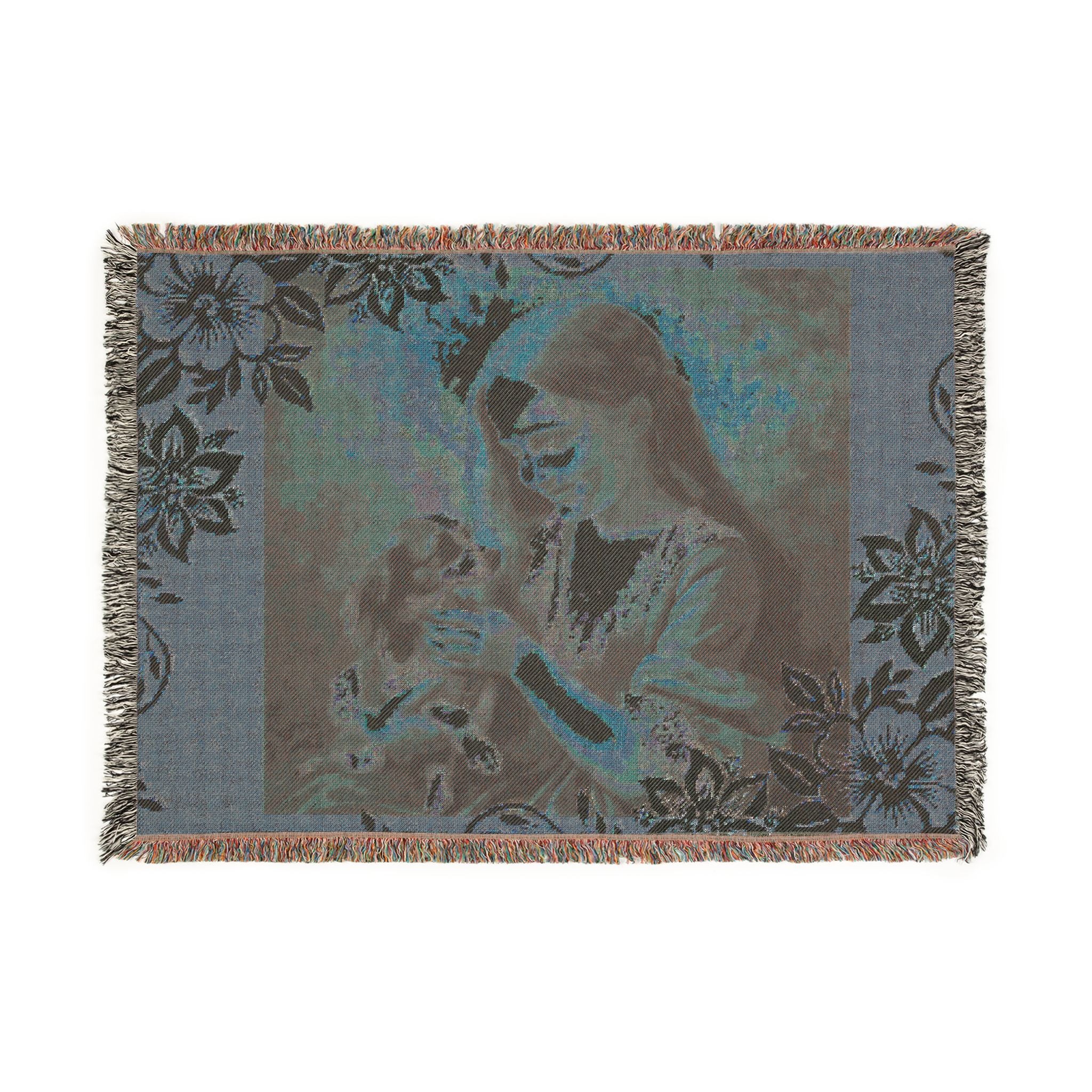 Woven Blanket — Vintage Girl & Puppy Tapestry Throw
