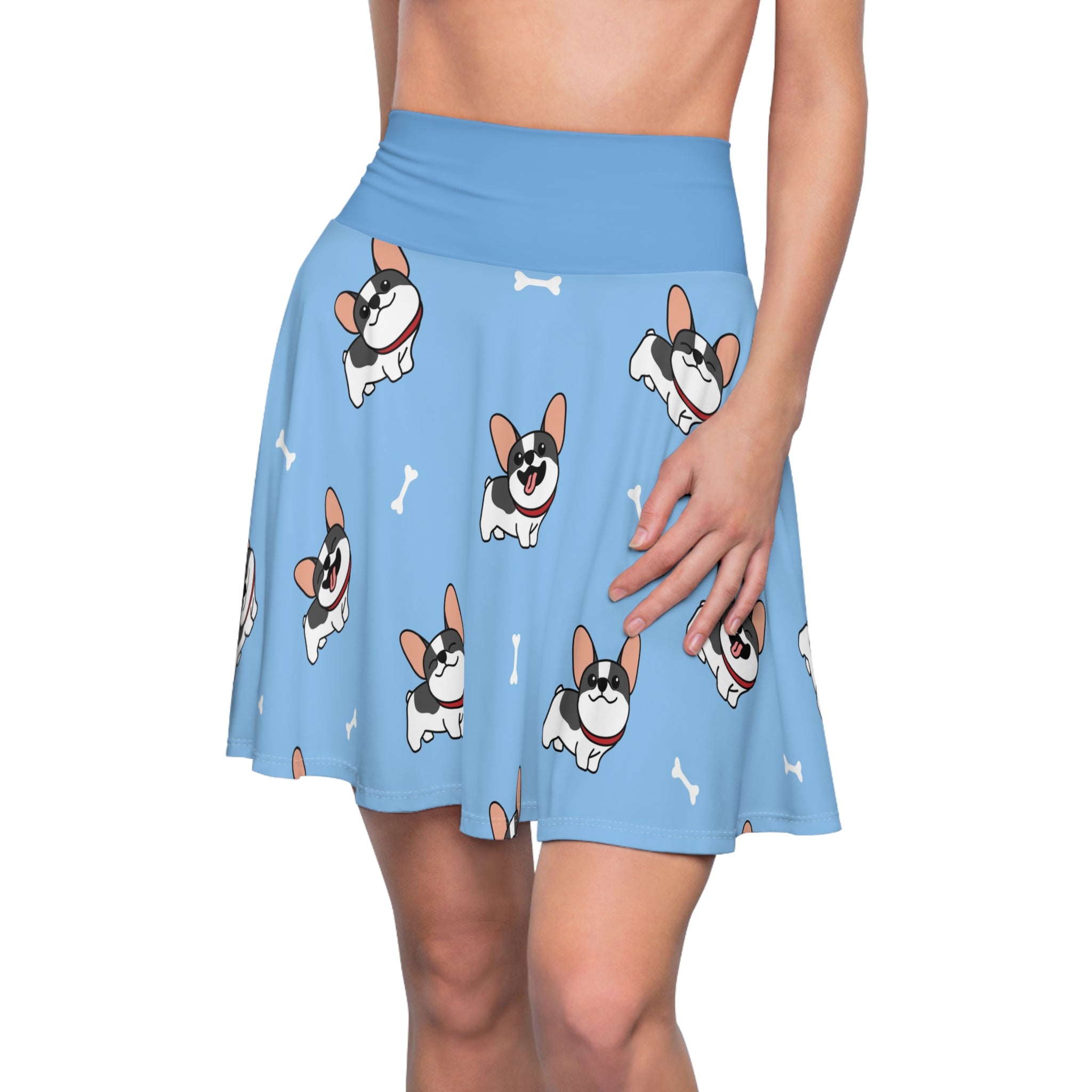 French Bulldog Print Skater Skirt — Cute Blue Dog Pattern