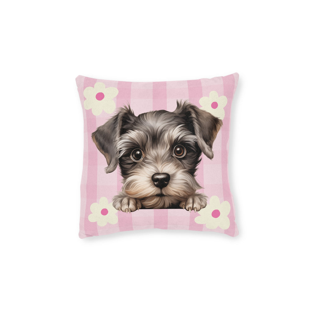 Schnauzer Throw Pillow — Pink Floral Faux Suede | Dog Lover Home Decor