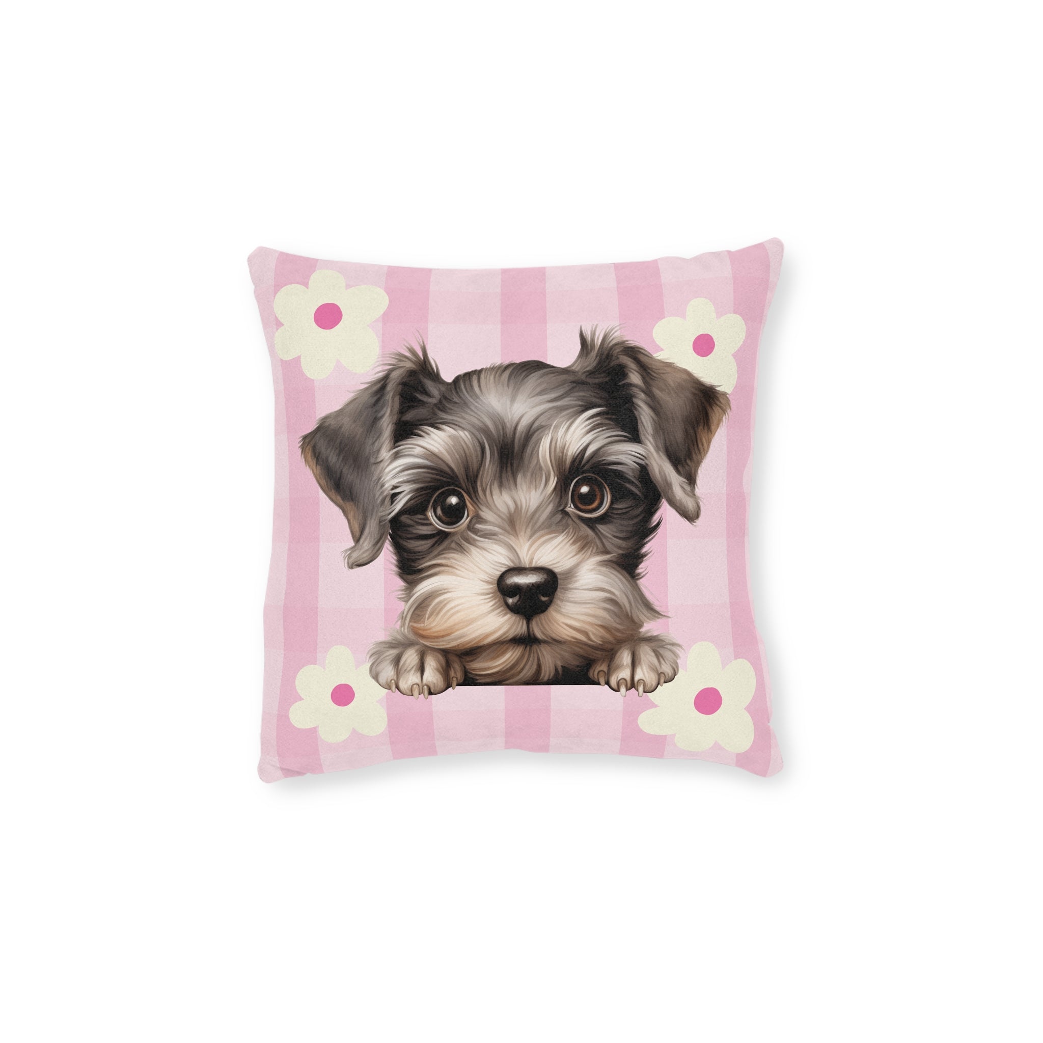 Schnauzer Throw Pillow — Pink Floral Faux Suede | Dog Lover Home Decor