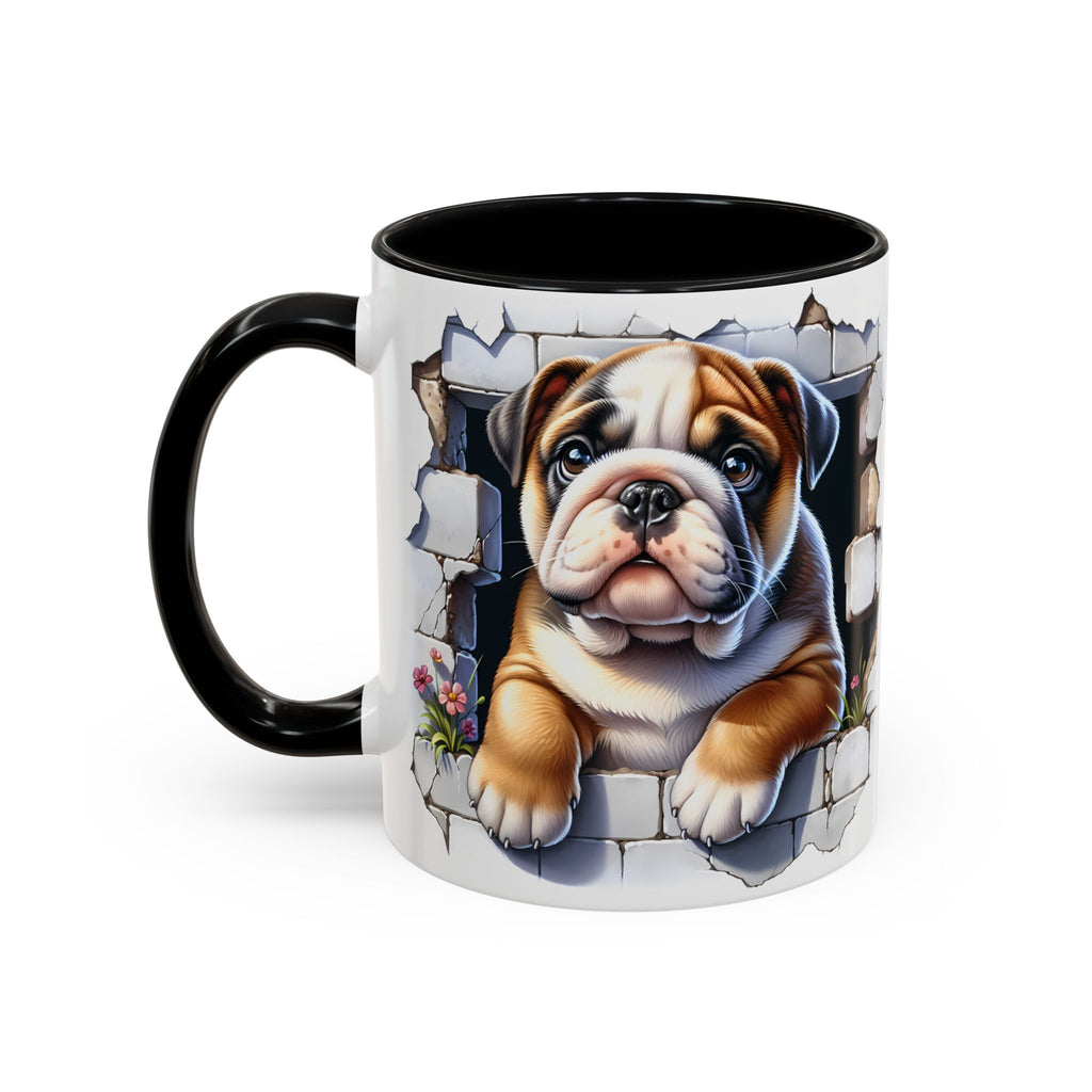 Bulldog Peek-A-Boo Accent Coffee Mug — Cute English Bulldog Coffee Cup (11/15 oz)
