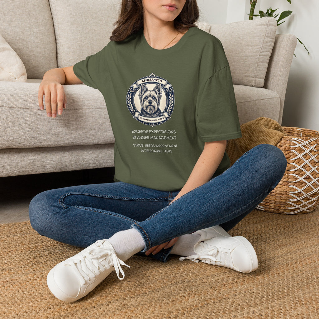 Yorkie T-Shirt — "Assistant to the Regional Manager" Funny Yorkshire Terrier Tee