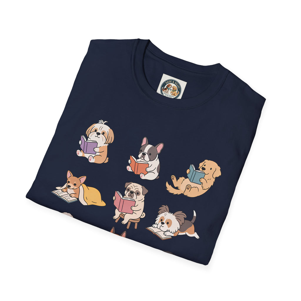 Reading Dogs T-Shirt — Cute Cartoon Dogs with Books Graphic Tee