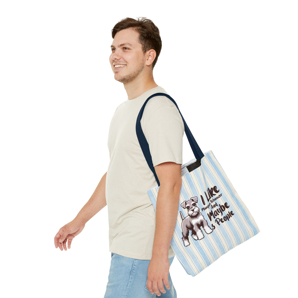 Miniature Schnauzer Tote Bag – "I Like Miniature Schnauzers and Maybe 3 People" Striped Canvas Tote