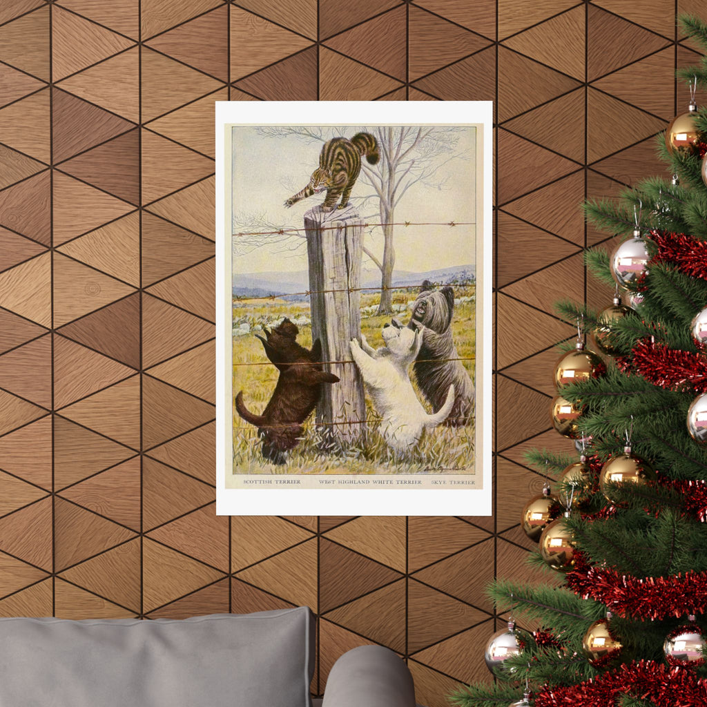 Vintage Terriers and Cat Poster — Matte Vertical Wall Art