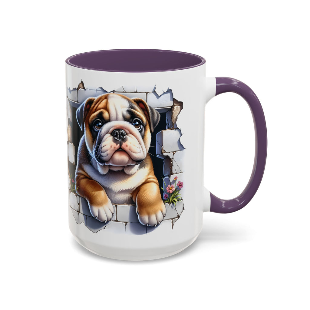 Bulldog Peek-A-Boo Accent Coffee Mug — Cute English Bulldog Coffee Cup (11/15 oz)