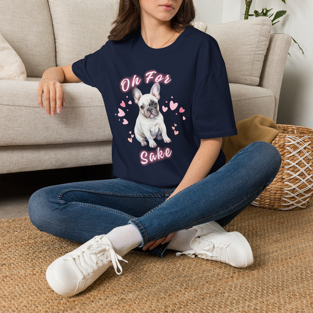 Cute French Bulldog T‑Shirt — "Oh For Frenchies Sake" Pink Heart Puppy Tee