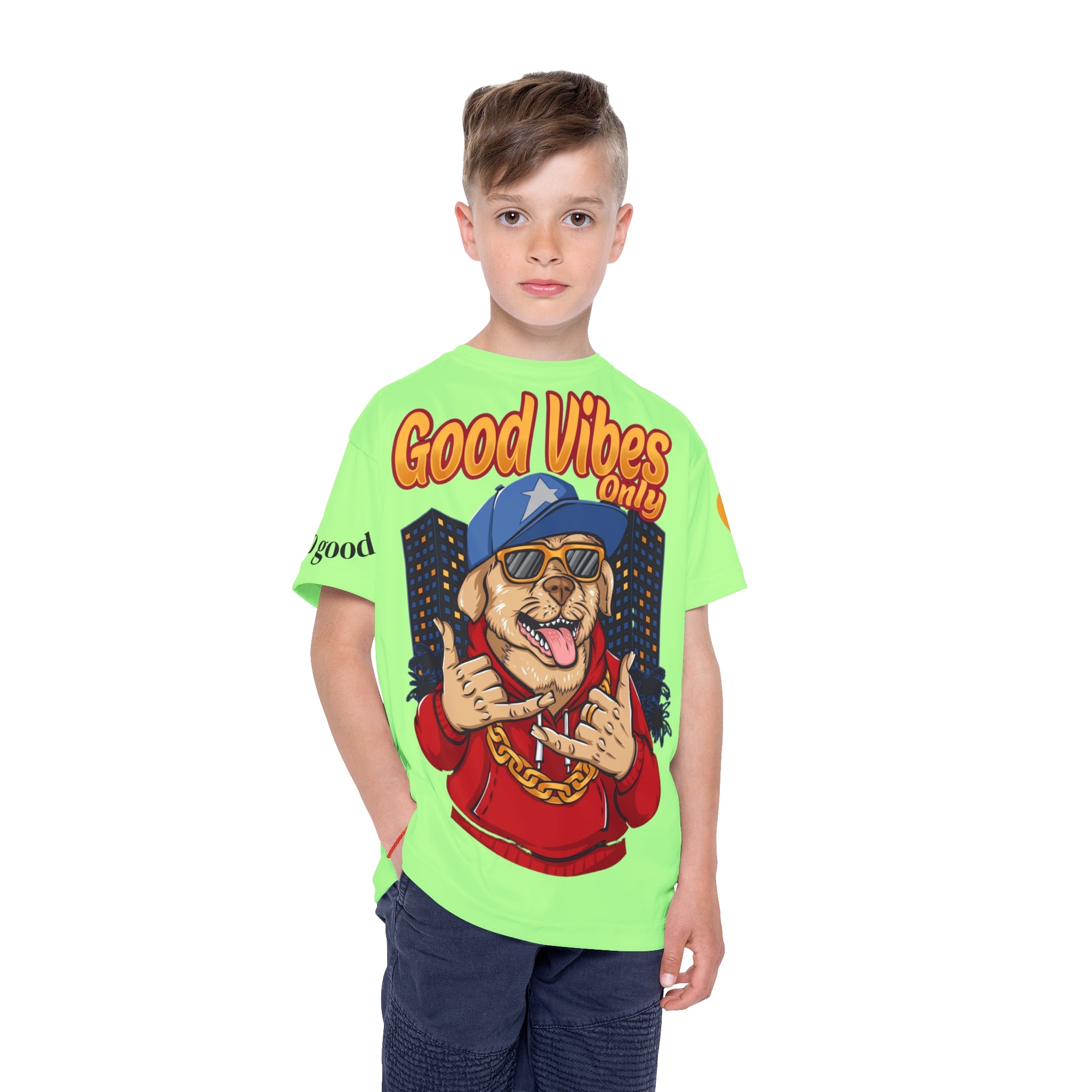 Kids 'Good Vibes Only' Neon Sports Jersey — Cool Dog Graphic Tee