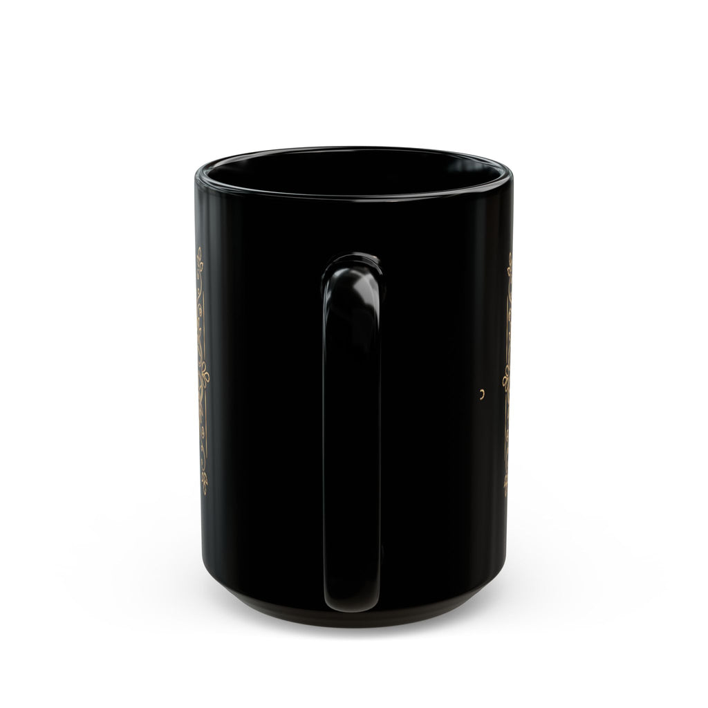 Pug Portrait Black Mug (11oz/15oz) — Regal Pug with Ornamental Accent