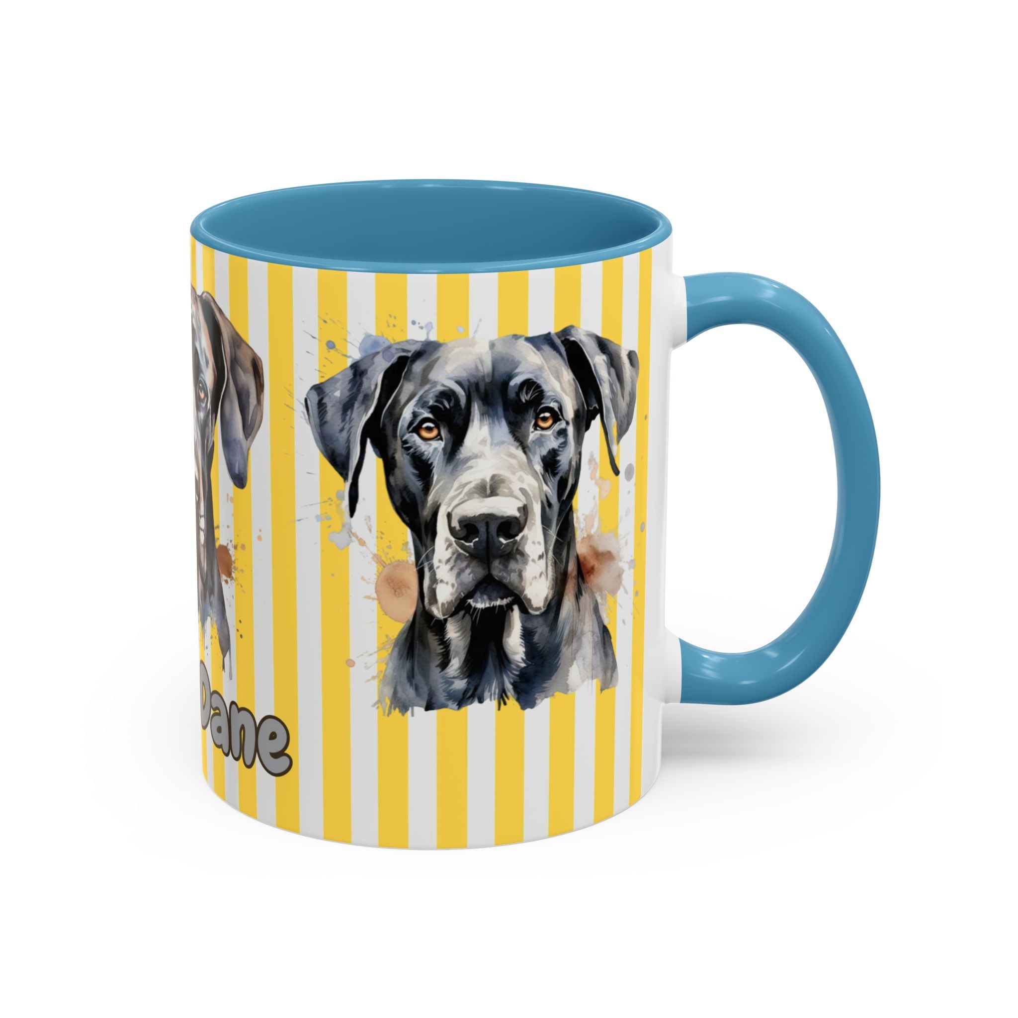 Personalised Dog Accent Coffee Mug — Yellow Striped Dog Lover Gift (11/15 oz)