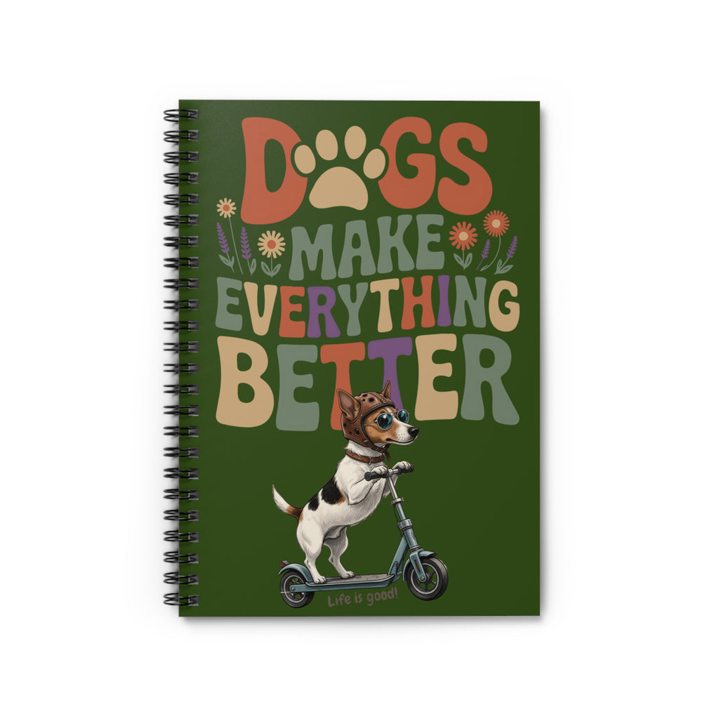 Notebook — "Dogs Make Everything Better" Retro Dog Scooter Journal