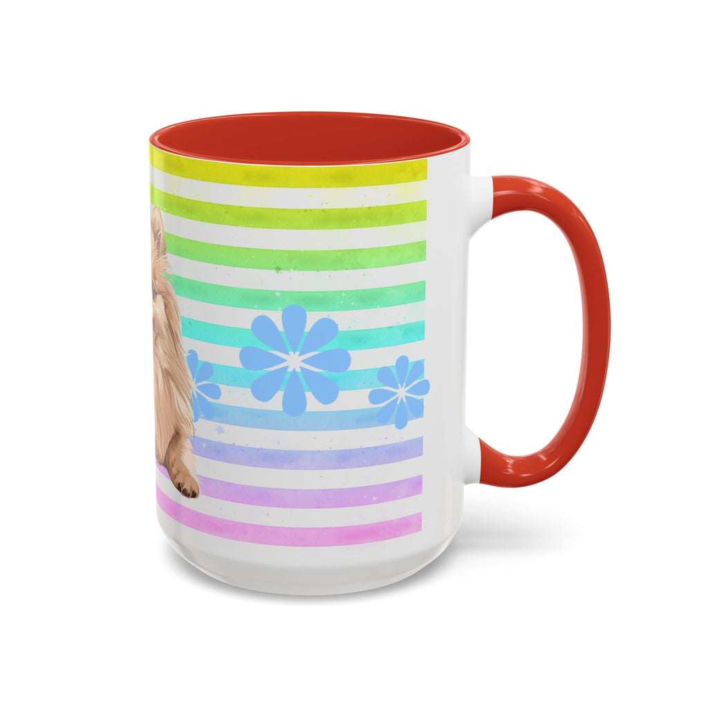 Pomeranian Dog Coffee Mug — Cute Fluffy Pup on Rainbow Stripes (Accent Mug 11/15oz)