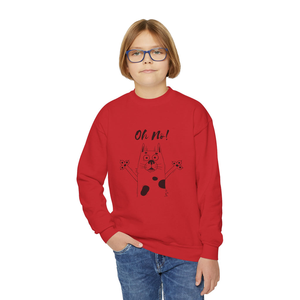 Youth Sweatshirt — "Oh No!" Surprised Dog Cartoon Graphic Crewneck