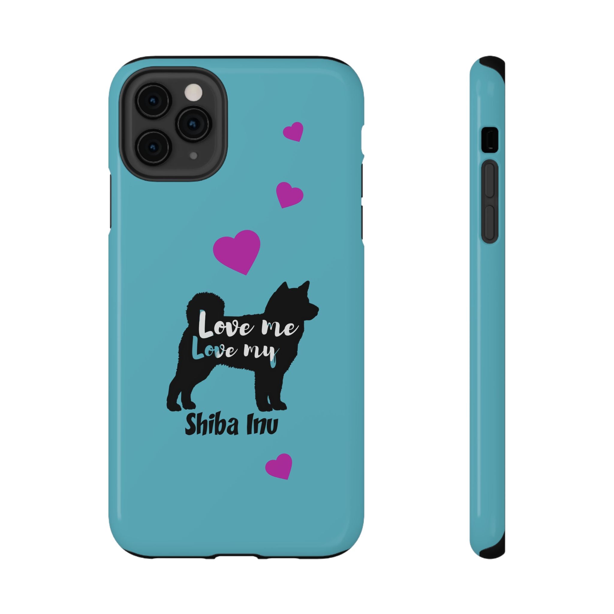 Shiba Inu Phone Case – "Love Me Love My Shiba Inu" Impact-Resistant Case, Cute Heart Design