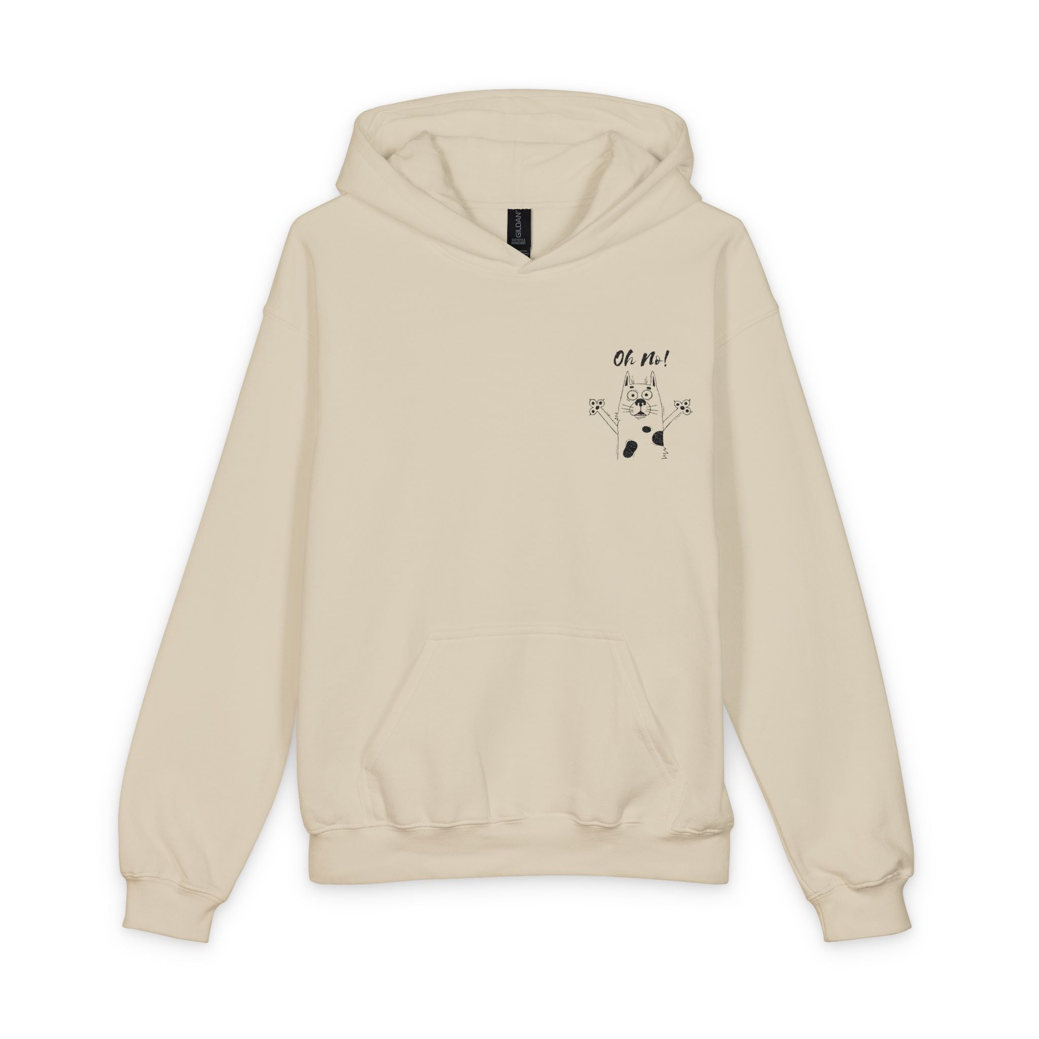 Youth Hoodie — Cute Cartoon Dog Design with "Oh No" Pocket Graphic