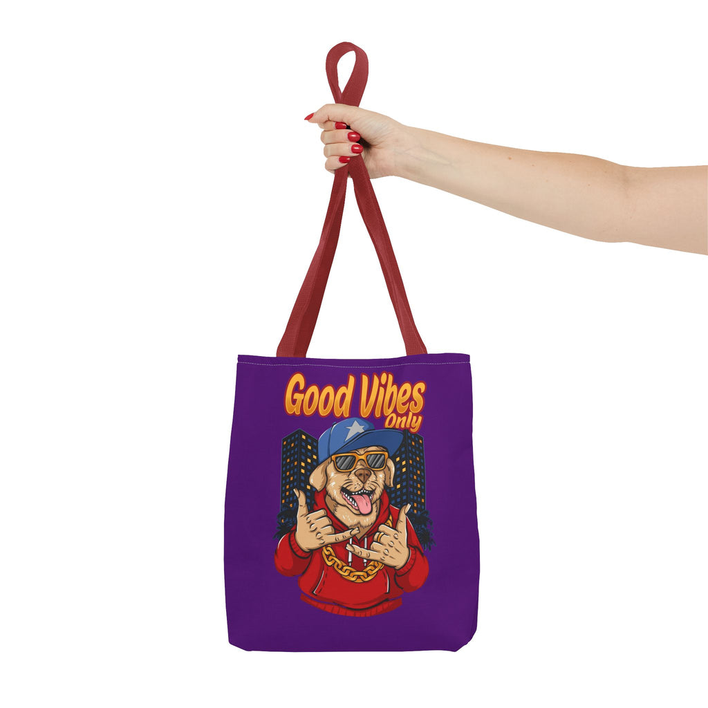 Good Vibes Only Dog Tote Bag — Cute Hipster Pup Graphic Canvas Tote