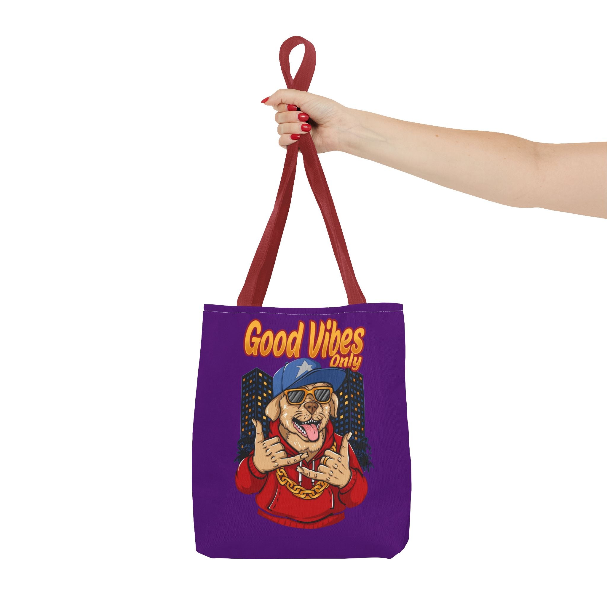 Good Vibes Only Dog Tote Bag — Cute Hipster Pup Graphic Canvas Tote