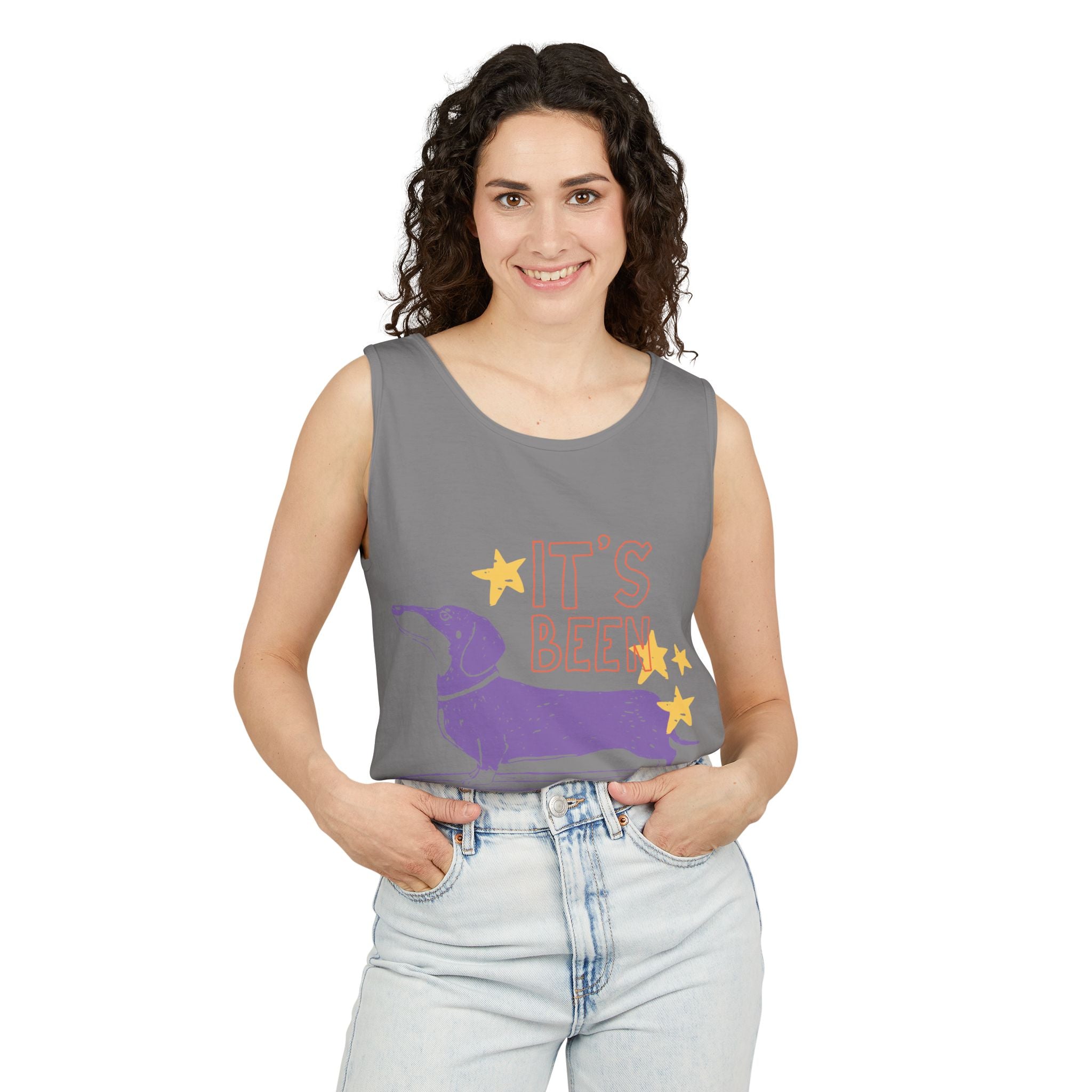 Dachshund Skateboard Tank — "It's Been a Looong Day" Cute Dog Graphic Tank Top