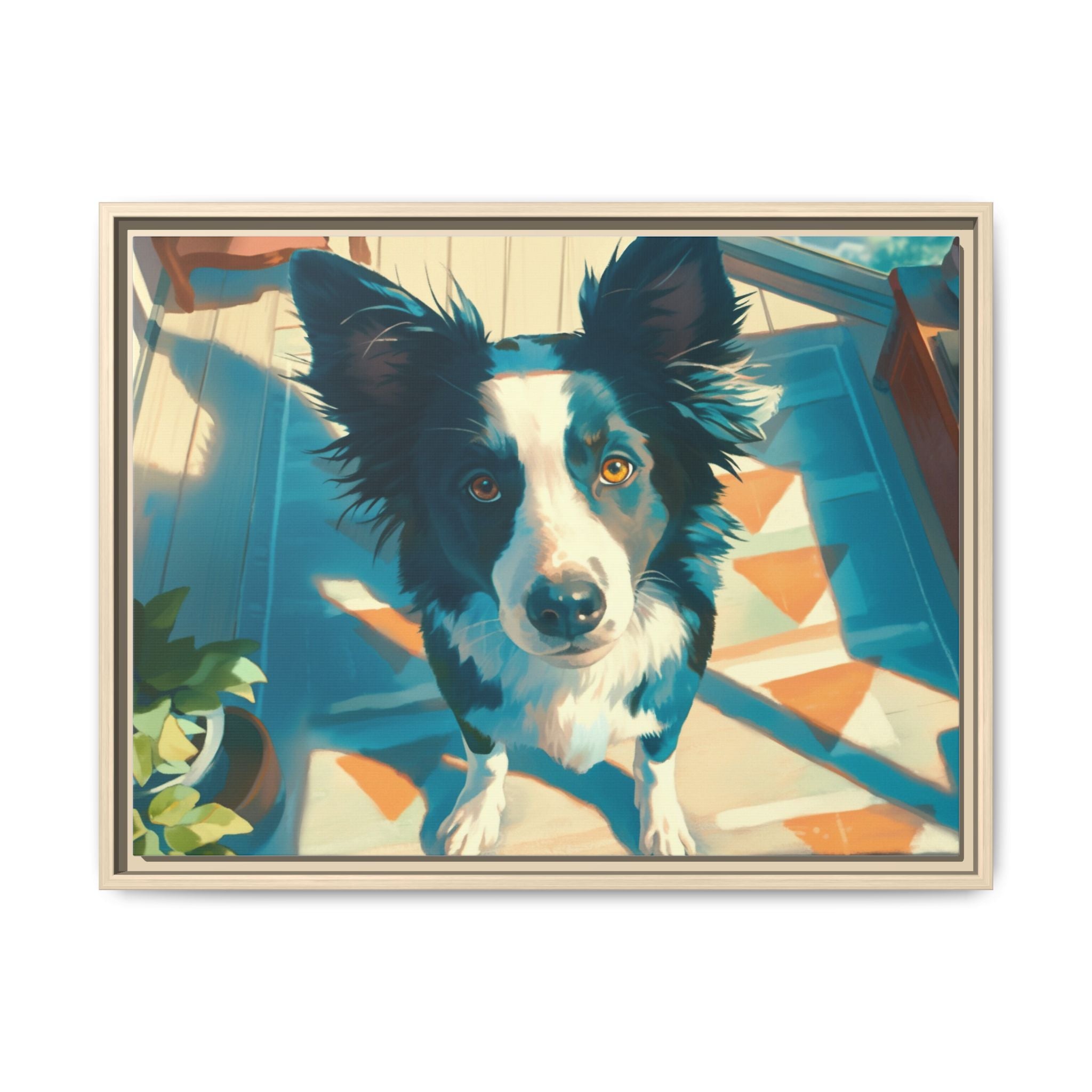Framed Matte Canvas - Colorful Border Collie Pet Portrait