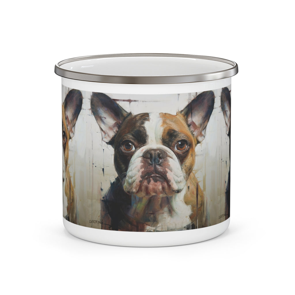 Enamel Camping Mug — Rustic French Bulldog Portrait Camper Cup
